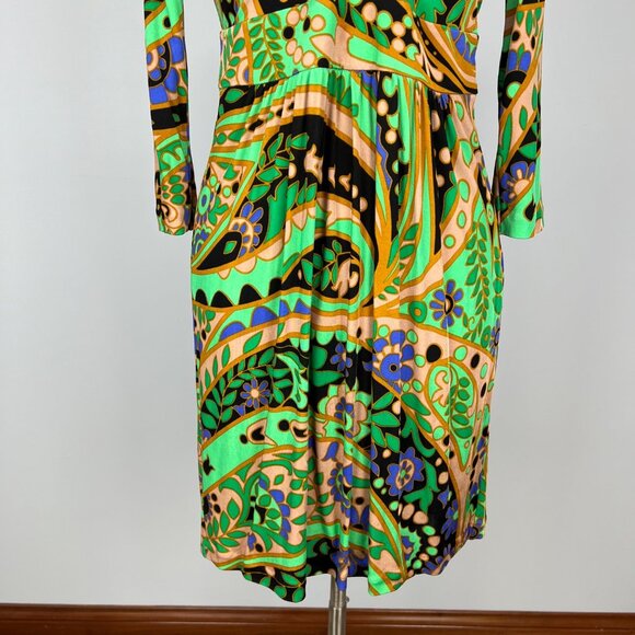 Tibi Womens Green Paisley Long Sleeve Dress Silk Blend Psychedelic Print size M - Picture 3 of 12